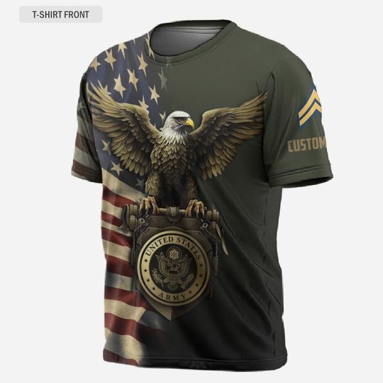 Customized U.S. Veteran Eagle Flag 3D T-Shirt