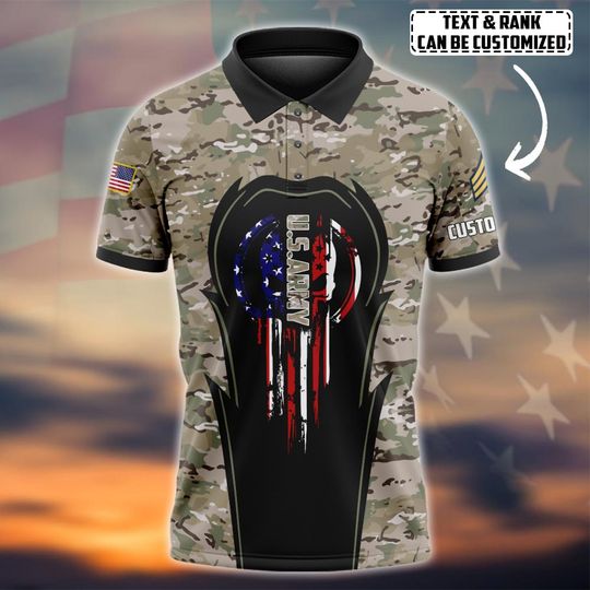 Customized Camouflage U.S Army Skull Polo Shirt – Gift for Veterans