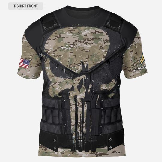 Customized U.S. Military Punisher Armor 3D T-Shirt