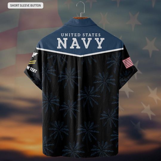 Customized US Navy Ratings Palm Tree Pattern Hawaiian Shirt