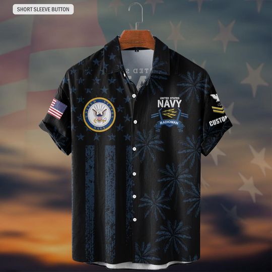 Customized US Navy Ratings Palm Tree Pattern Hawaiian Shirt
