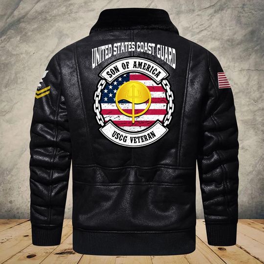 Customized Coast Guard Rating Lapel Leather Jacket