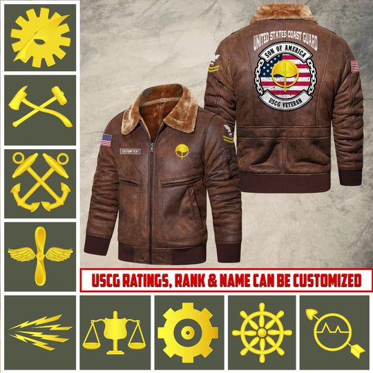 Customized Coast Guard Rating Lapel Leather Jacket