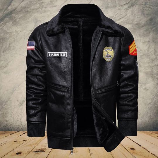 Customized US Navy Badges Fur Leather Jacket