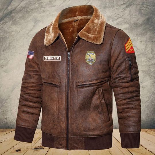 Customized US Navy Badges Fur Leather Jacket