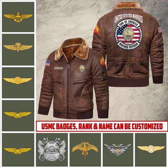 Customized US Navy Badges Fur Leather Jacket