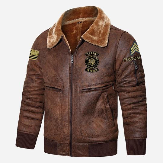 Customized U.S. Military Veteran Fur Lapel Leather Jacket