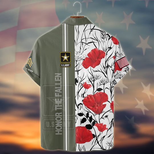 Customized U.S Veteran Floral Red Poppies Pattern Hawaiian Shirt