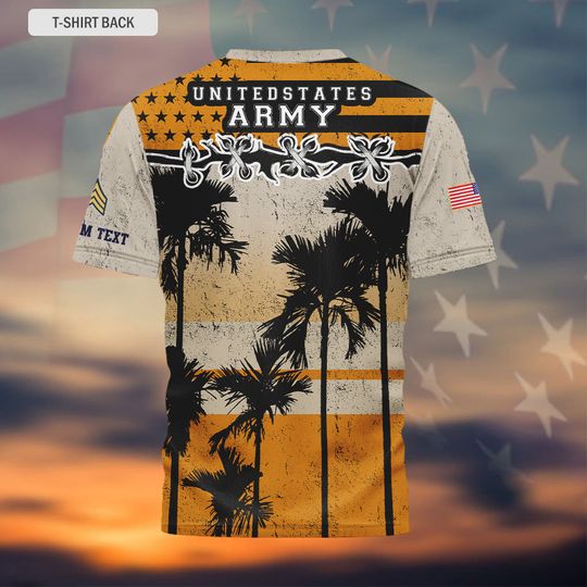 Customized U.S. Veteran 3D T-Shirt with Tropical Sunset Design