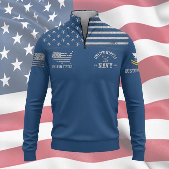 Customized US Navy Proudly Served Zip Neck Sweater