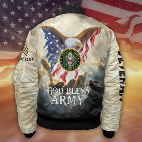 Customized God Bless US Veteran With US Eagle Bomber Jacket