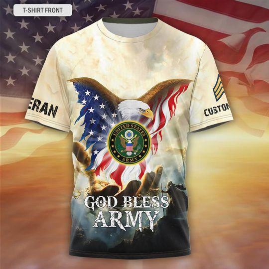 Customized US Veteran 3D T-Shirt with US Eagle Design