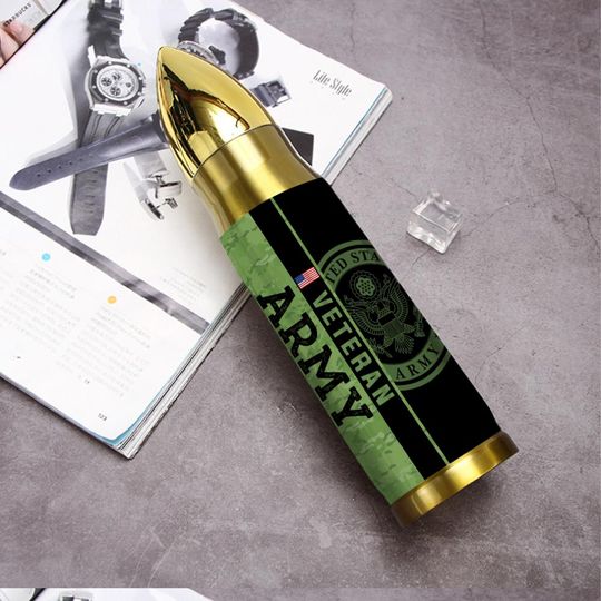 Customized US Veteran Proudly Served Bullet Tumbler