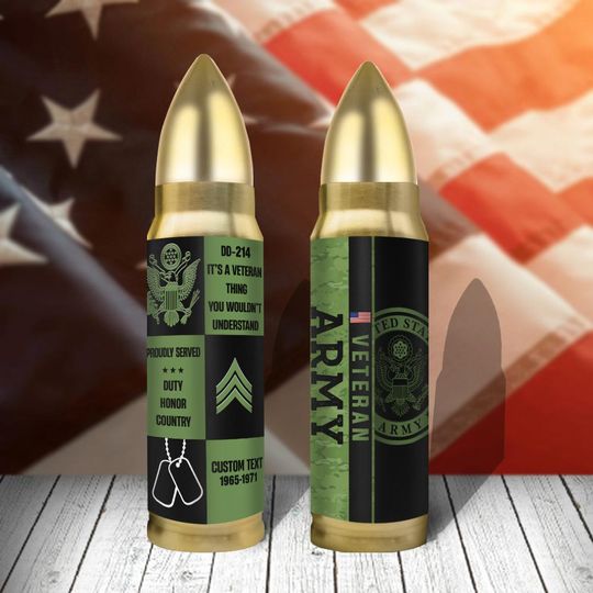 Customized US Veteran Proudly Served Bullet Tumbler