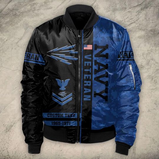 Customized US Navy Ratings Veteran Proudly Served - Bomber Jacket