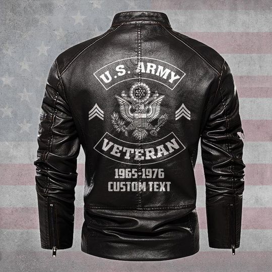 Customized U.S Veteran Stand Collar Leather Jackets