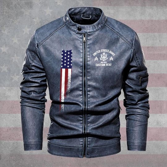 Customized U.S Veteran Stand Collar Leather Jackets
