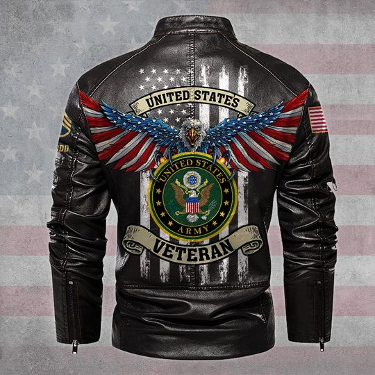 Customized U.S Veteran Ealge Stand Collar Leather Jackets