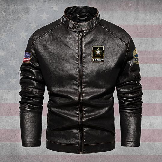 Customized US Double Flag Stand Collar Leather Jackets