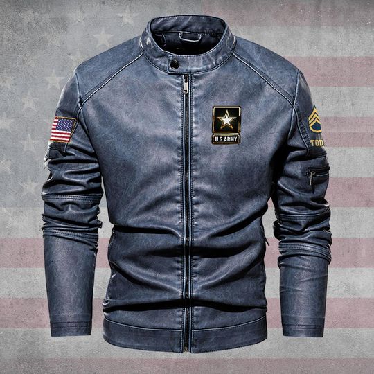 Customized US Double Flag Stand Collar Leather Jackets