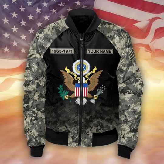 Customized US Veterans Camouflage Pattern Bomber Jacket
