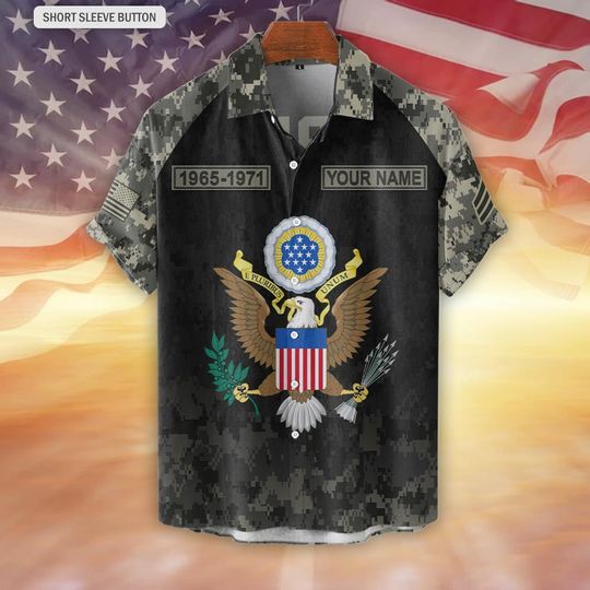 Customized US Veterans Camouflage Pattern Hawaiian Shirt