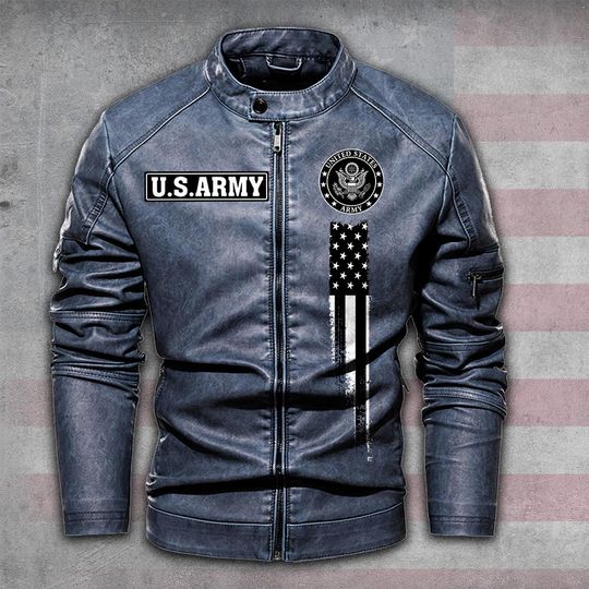 Customized US Veteran Skull Art Stand Collar Leather Jackets