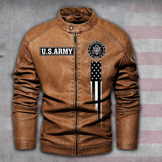 Customized US Veteran Skull Art Stand Collar Leather Jackets