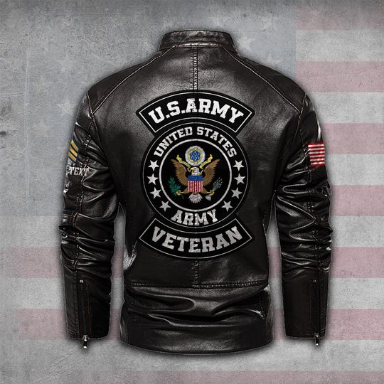 Customized US Vetera Proudly Served Stand Collar Leather Jackets
