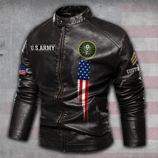 Customized US Vetera Proudly Served Stand Collar Leather Jackets