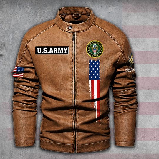 Customized US Vetera Proudly Served Stand Collar Leather Jackets
