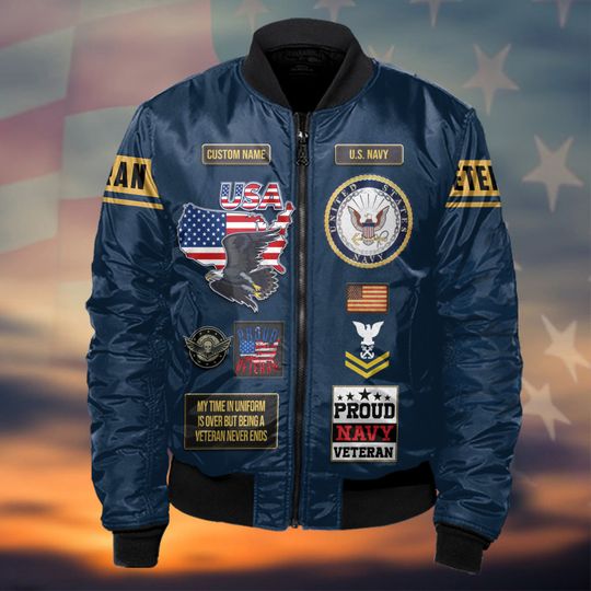Customized US Navy Veteran Bomber Jacket