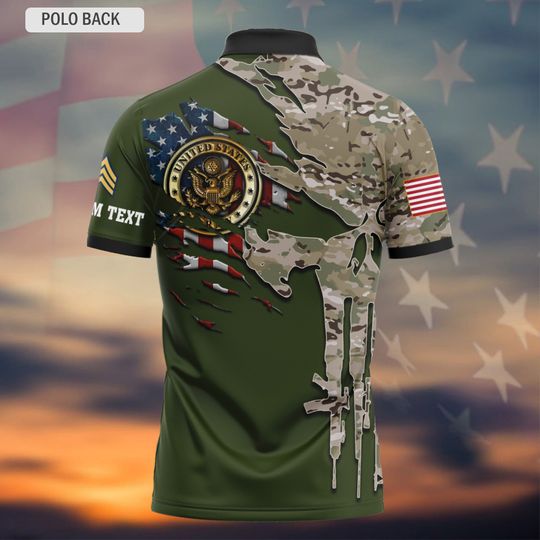 Customized US Military Camouflage Skull – Polo Shirt