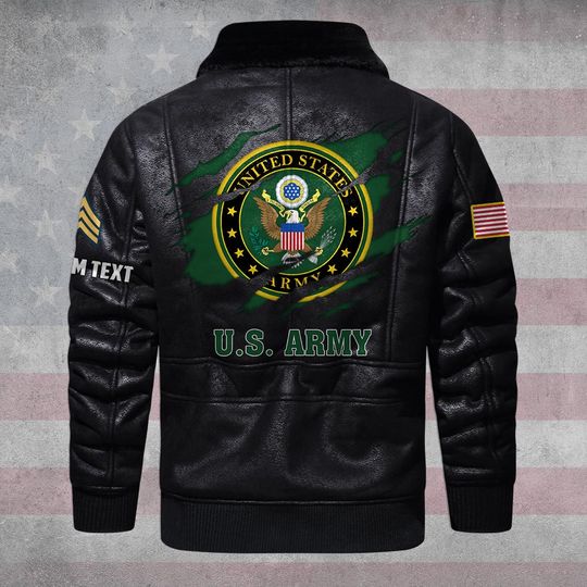 Customized U.S Veteran Proudly Served Fur Lapel Leather Jacket