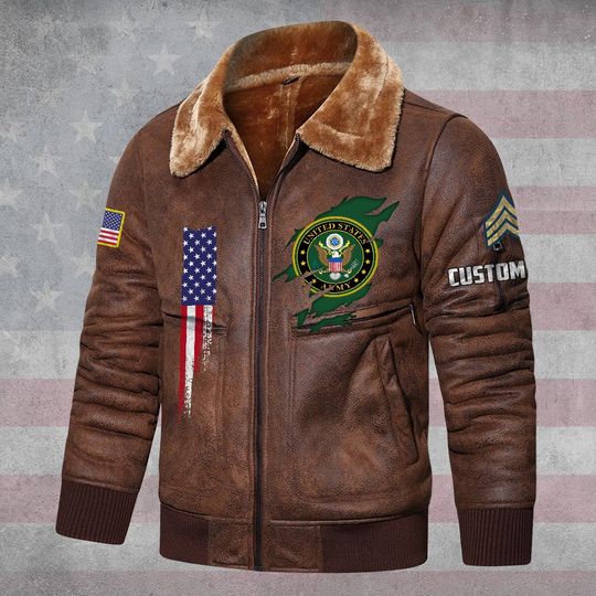 Customized U.S Veteran Proudly Served Fur Lapel Leather Jacket