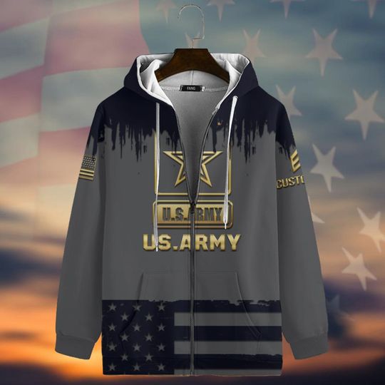 Customized U.S Veteran Proudly Served 3D Zip Hoodie
