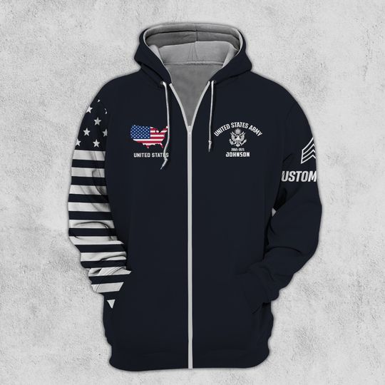 Customized U.S Veteran 3D Zip Hoodie