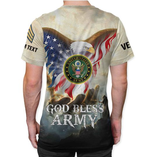 Customized God Bless US Veteran T-Shirt with US Eagle Design