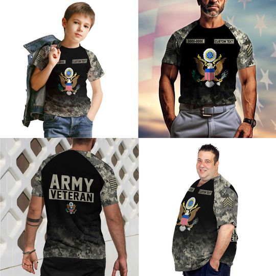Customized US Veterans Camouflage Pattern  3D Shirts