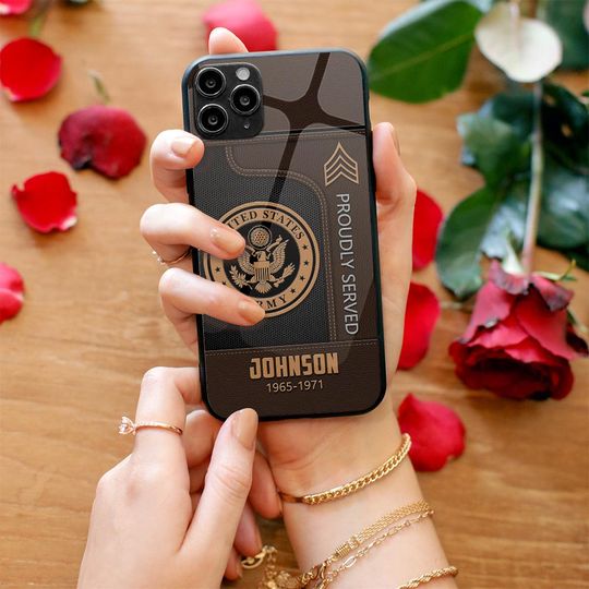 Customized US Military Proudly Served Leather Pattern Phone Case