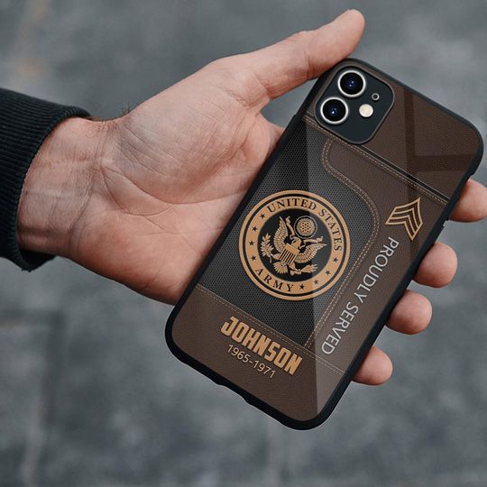 Customized US Military Proudly Served Leather Pattern Phone Case