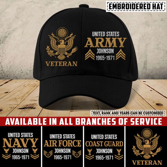 Customized US Veteran Proudly Served Embroidered Classic Cap