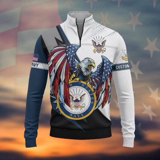 Customized US Navy Veteran Shirts Zip Neck Sweaters