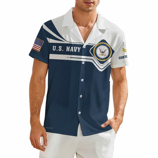 Customized US Navy Veteran Short Sleeve Button Shirt Hawaiian Shirt
