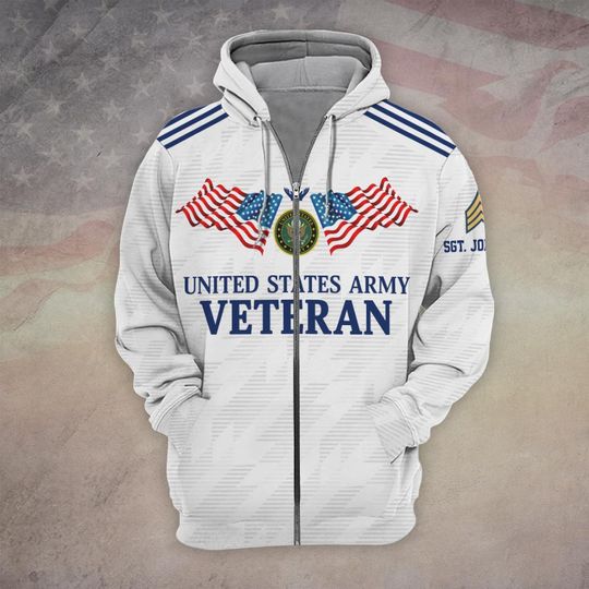 Customized God Bless US Veteran Proudly Served 3D Zip Hoodie