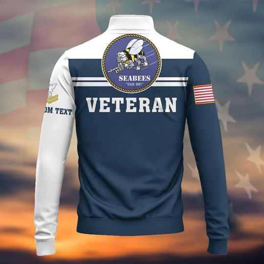 Customized Navy Seabees Veteran Shirts Zip Neck Sweaters