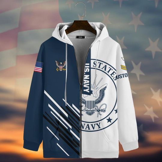 Customized US Navy Veteran Shirts 3D Zip Hoodie
