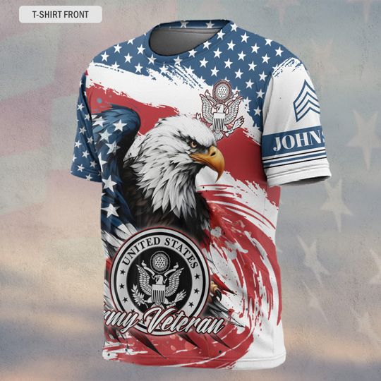 Custom U.S. Veteran Eagle & Flag 3D T-Shirt