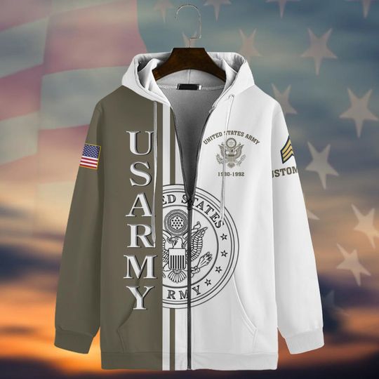 Customized US Veteran  3D Zip Hoodie