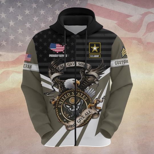 Customized US Veteran  3D Zip Hoodie